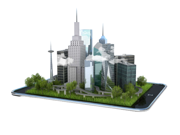 Smart city concept being modeled on top of a cell phone